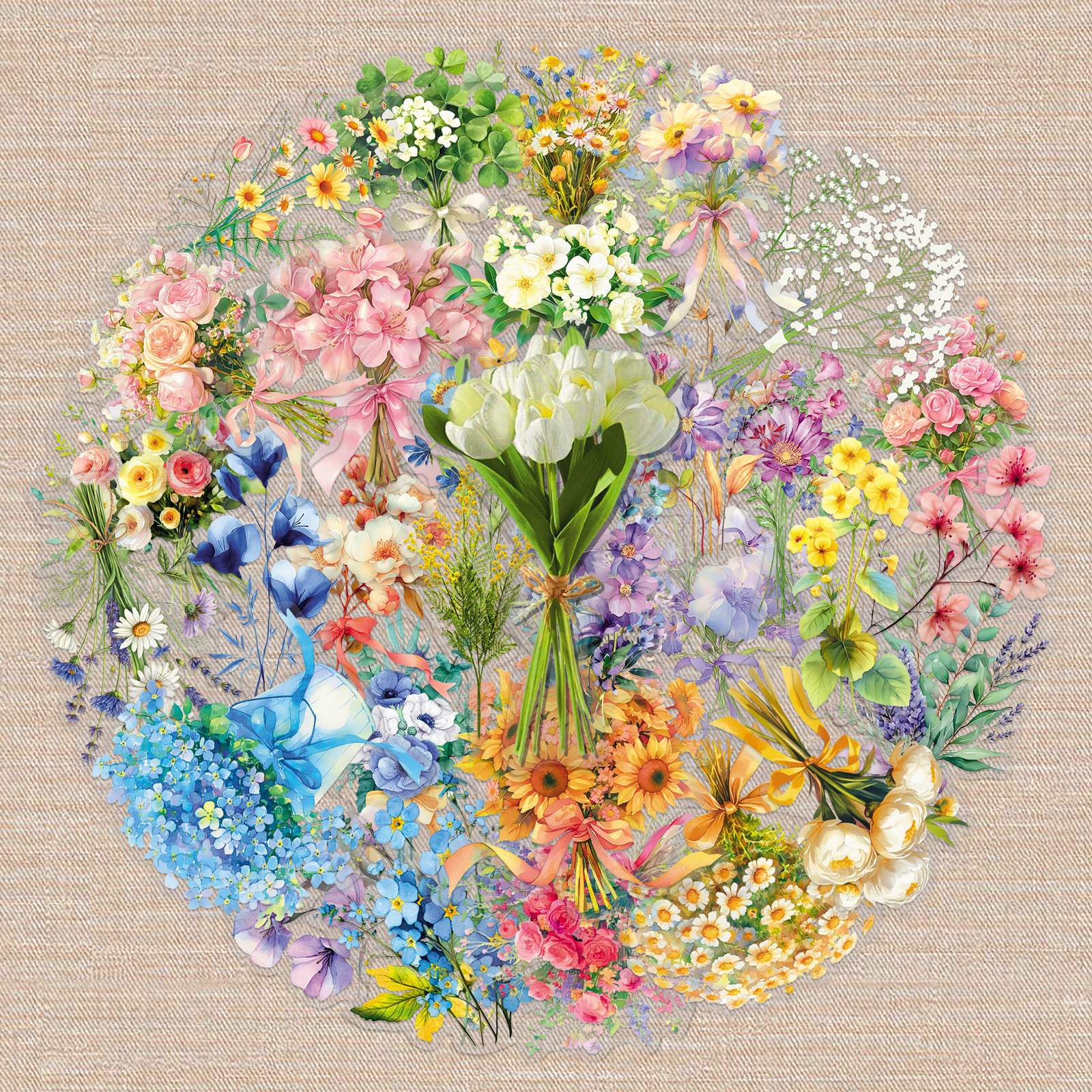 100张花束植物卡通写实风创意个性贴纸笔记本音箱桌面DIY透明贴纸