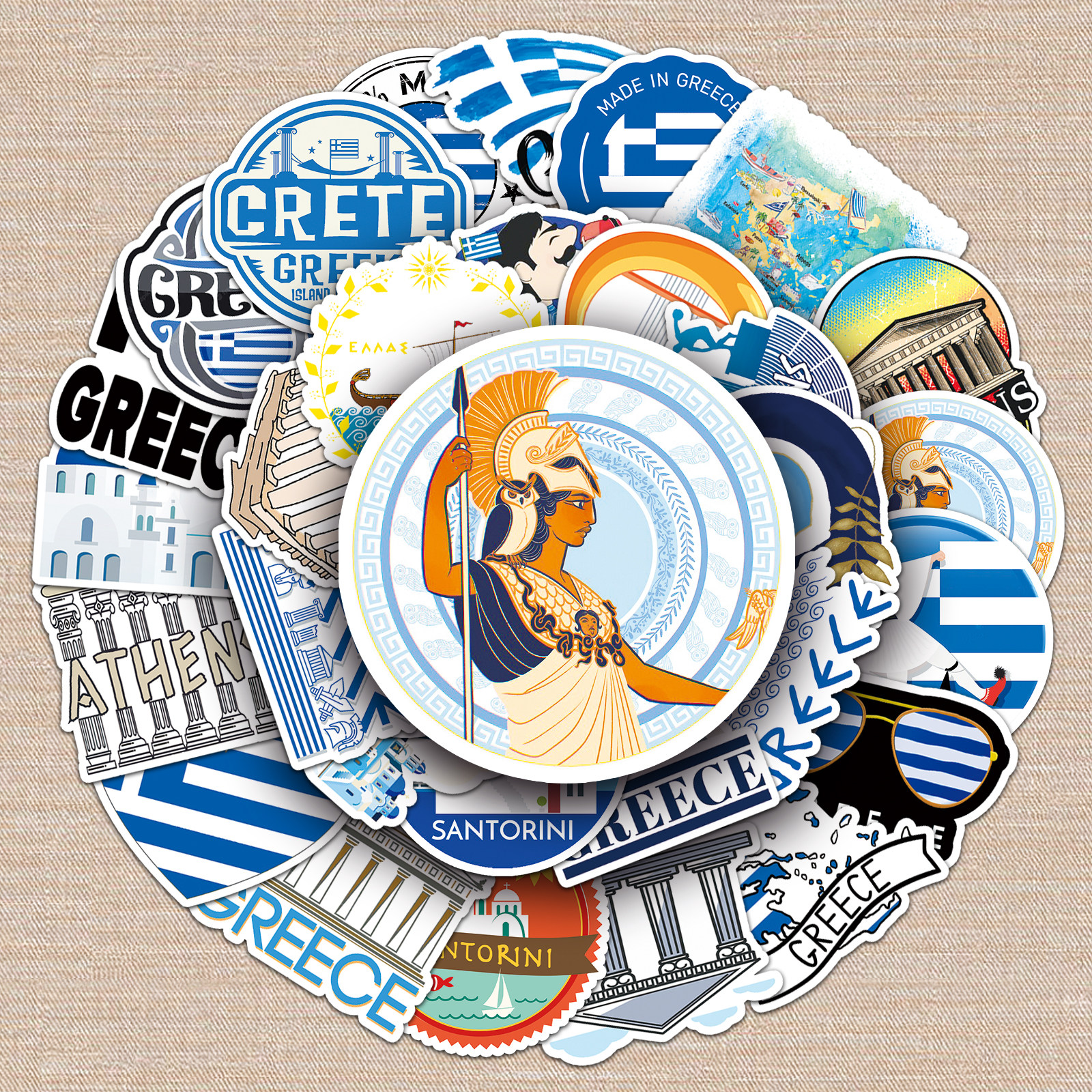 50张希腊风景贴纸欧美建筑地域标识手机平板装饰卡通防水涂鸦贴画