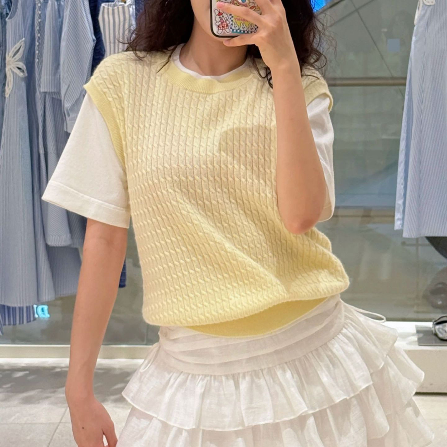 25秋冬S家新款女装假两件拼接短袖套头圆领休闲优雅风针织衫上衣