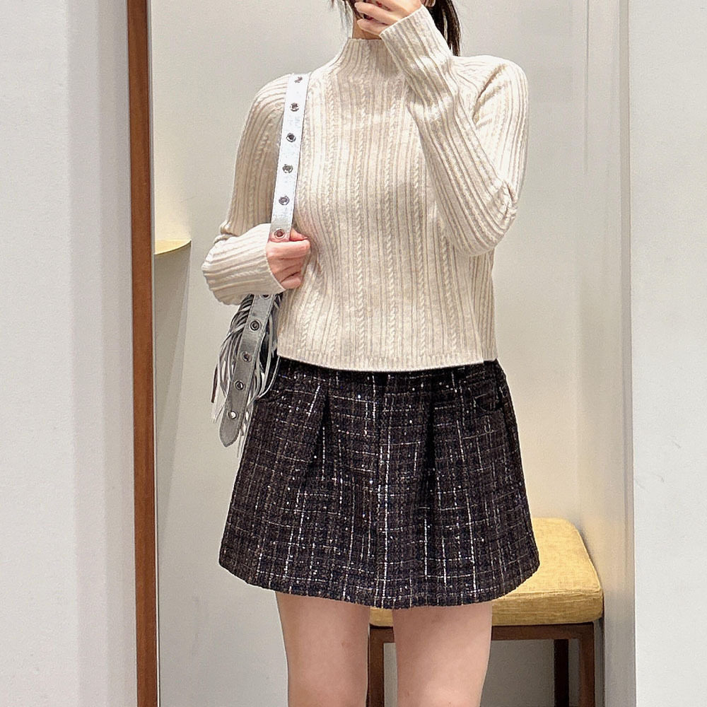 maSandeM家2025秋冬新款女装通勤日常百搭法式绞花半高领长袖针织