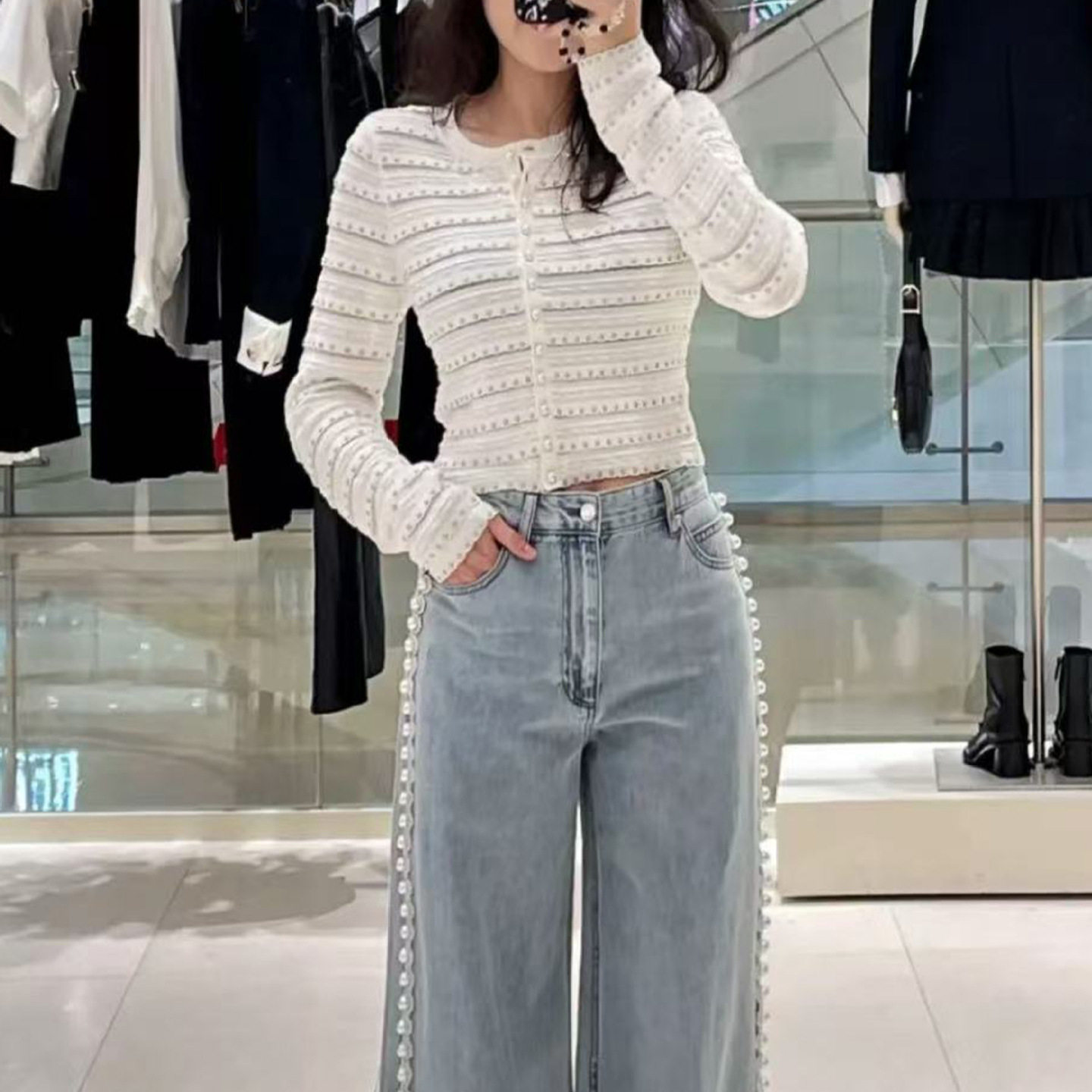 S法式小众 2025早春新款女装圆领长袖精致百搭针织开衫短外套