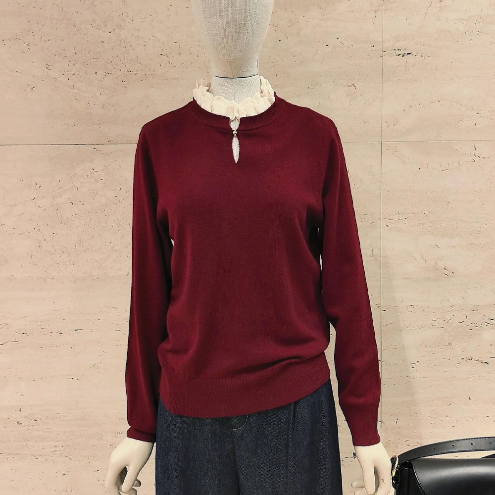 maSandeS家2025秋冬季新款假两件针织衫女法式立体花边拼接领套头