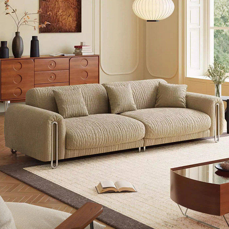 法式复古风沙发雪尼尔棉麻客厅2026新款小户型直排布艺轻奢风沙发