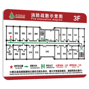 消防疏散示意图设计消防逃生示意图酒店宾馆安全疏散平面图紧急逃生路线图定制学校公寓宿舍消防通道分布路线