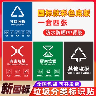 垃圾分类标识贴纸可回收不可回收垃圾箱指示牌有害厨余易腐垃圾桶分类干湿垃圾分类提示牌危险医疗废物标签