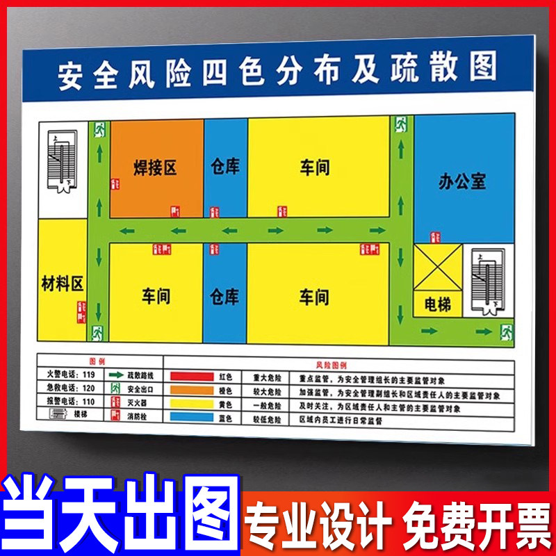 安全风险四色分布图安全风险告知牌四色风险图定制分布图工厂车间人员