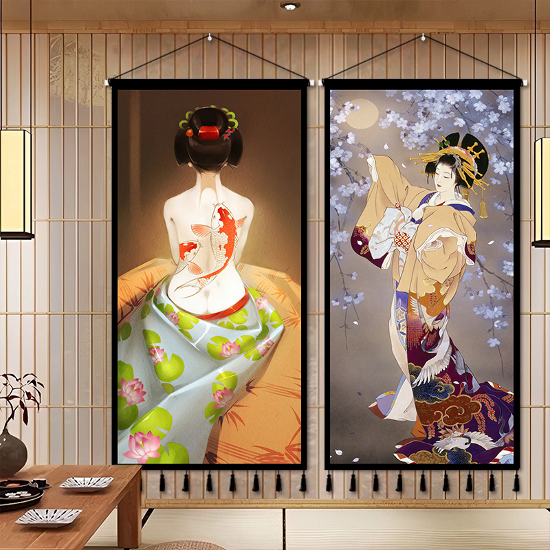 极速日式浮世绘装饰m画日料寿司店墙面挂画艺妓挂帘饭店包厢墙壁图片