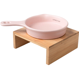 韩国bd同款平底锅猫碗陶瓷慢食碗单柄饮水碗防黑下巴罐头碗宠物碗