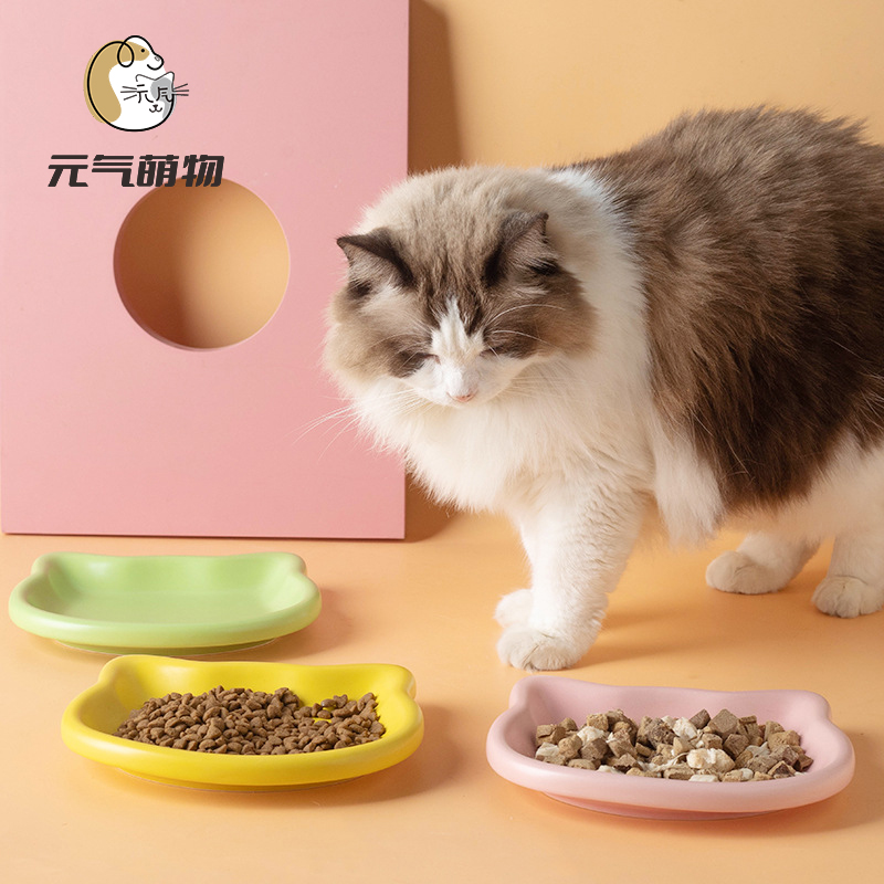 韩国陶瓷碗猫咪吃饭幼猫食盆罐头零食冻干餐盘矮脚猫碟盘子宠物碗