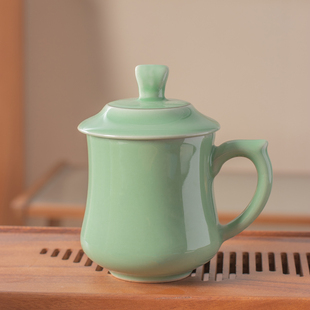 非遗青瓷茶杯陶瓷复古水杯办公室茶杯带盖茶杯家用泡茶杯宾馆单杯
