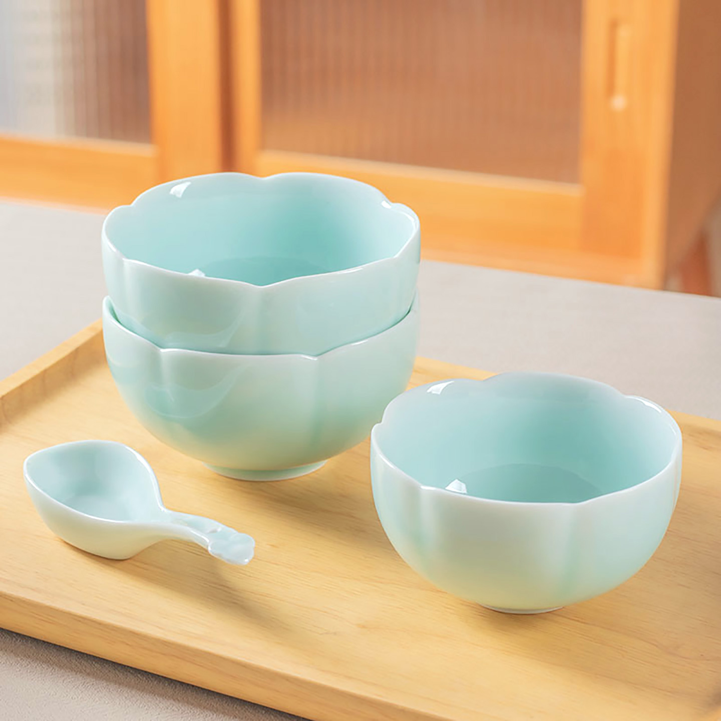 高颜值陶瓷碗家用简约纯色4.5英寸米饭碗耐高温小碗中式青瓷餐具