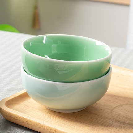 陶瓷碗家用4.5英寸高颜值米饭碗单个创意哥窑冰裂纹中式青瓷餐具