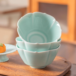 青瓷碗家用女生高颜值花边斗笠饭碗陶瓷小碗沙拉碗甜品碗个人专用