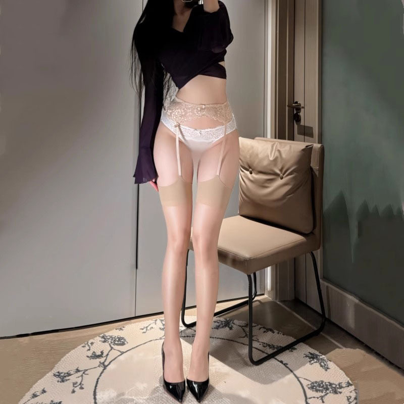 情趣纯欲超薄蕾丝吊带丝袜女肤色丝滑过膝长筒吊带袜禁欲系黑丝