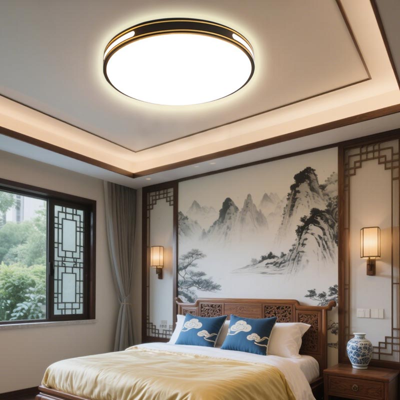 新中式吸顶灯2025新款led卧室客厅灯双金线黑色书房灯走道灯具