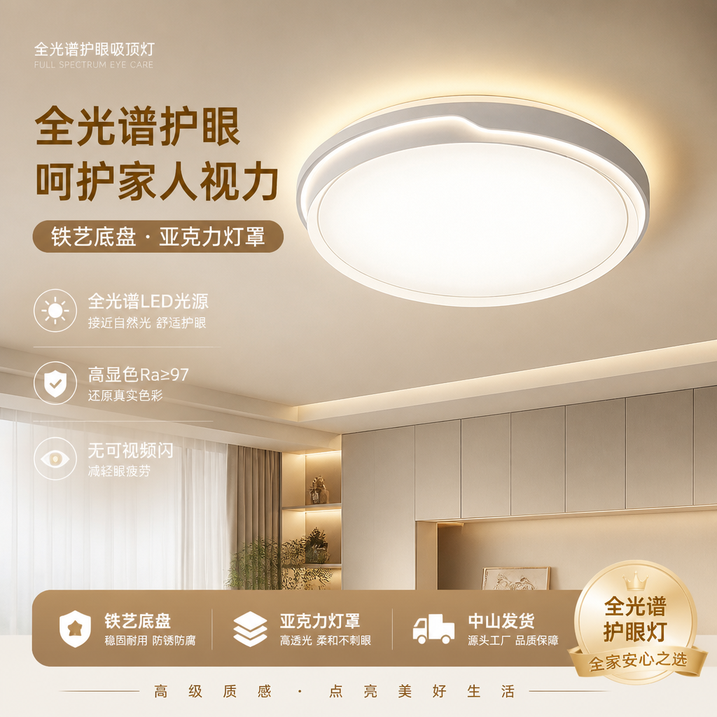 护眼主卧室灯玄关过道厨卫餐厅房间灯简约现代客厅圆形吸顶灯具