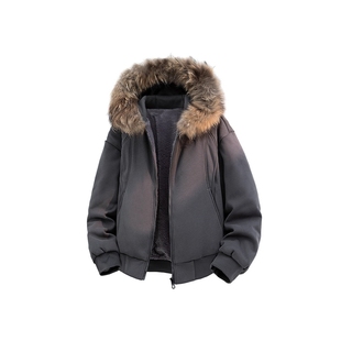 九江羽绒服冬新款男女同款连帽大毛领加厚时尚休闲运动风外套