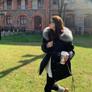 MM明摩羽绒服2025超大真毛领连帽工装派克服女冬季加厚中长款外套