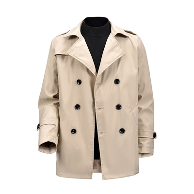 九江羽绒服 中长款青年男士卡其色商务休闲双排扣季修身外套大衣