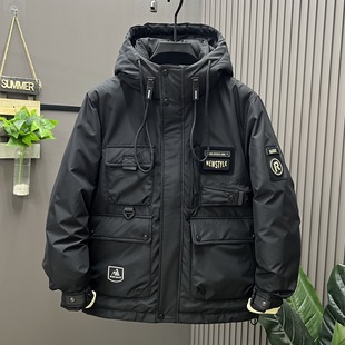 九江羽绒服冬季新款工装男潮牌加厚多口袋连帽羽绒外套百搭保暖上
