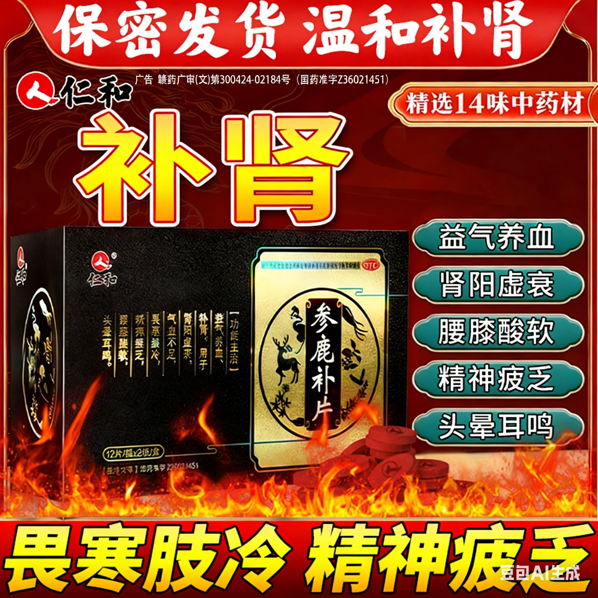 仁和参鹿补片正品补气补血肾虚补肾药男士官方旗舰店otc
