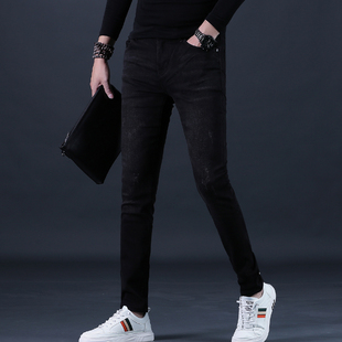 25上新秋冬款牛仔裤男士黑色百搭长裤子修身小脚高端男生裤子弹力