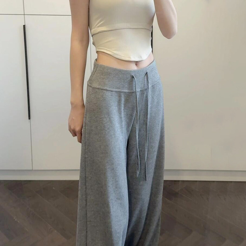 瑜伽裤女春夏软糯垂感阔腿裤拖地高腰加厚宽松健身跑步灰色运动裤
