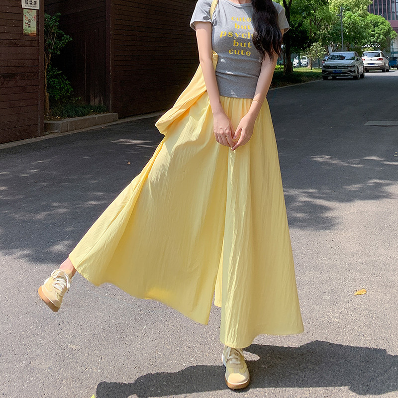 黄色山本裤裙裤女夏季薄款2026新款高腰a字休闲小个子冰丝阔腿裤图片