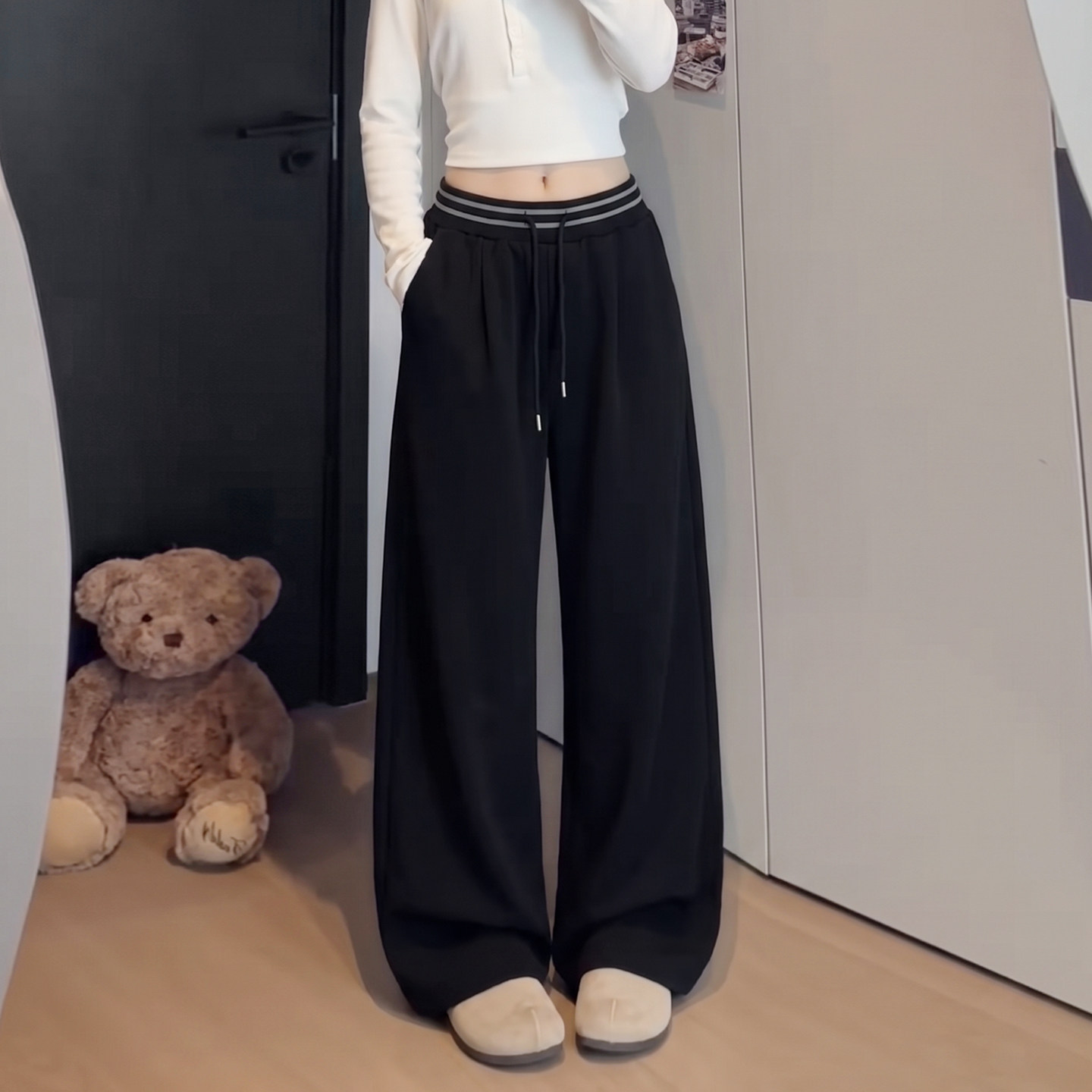 美式复古高腰运动裤女秋季2026宽松设计感慵懒风跳舞裤子阔腿卫裤