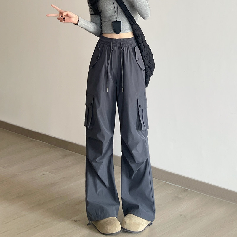 灰色工装裤女款夏季薄款2026新款图片