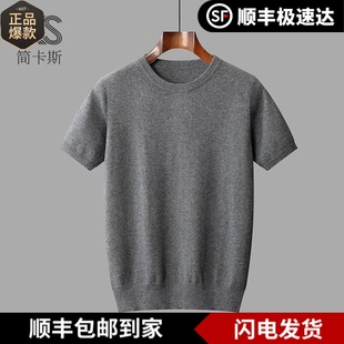 库静短袖羊绒衫男100纯羊绒圆领山羊绒t恤半袖针织打底衫2024春秋
