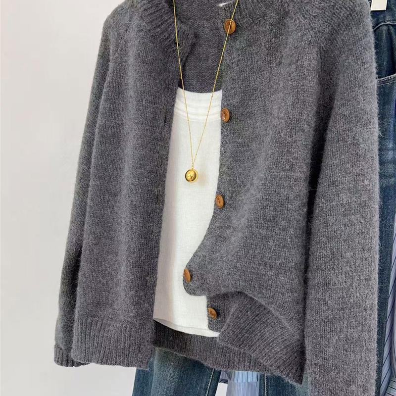 库静2025秋季针织开衫女100纯山羊绒衫欧货高端软糯厚款秋冬