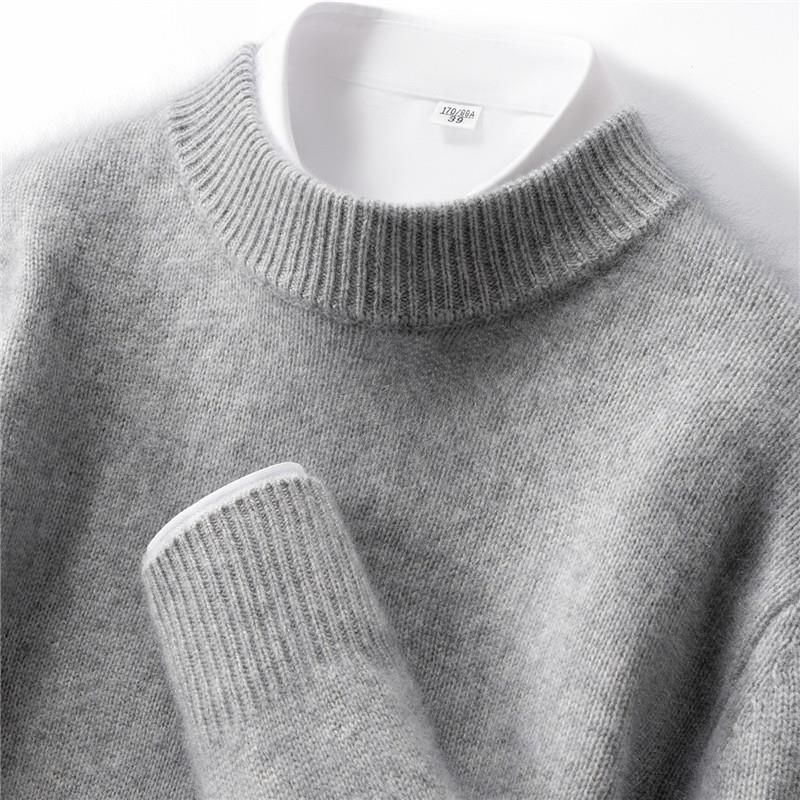 库静秋冬新款薄款100%纯山羊绒衫男半高领针织毛衣商务休闲宽松打