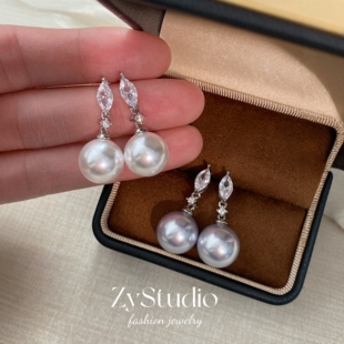 冷光澳白2025新款经典马眼钻珍珠耳钉耳坠耳环女小众s925纯银耳针