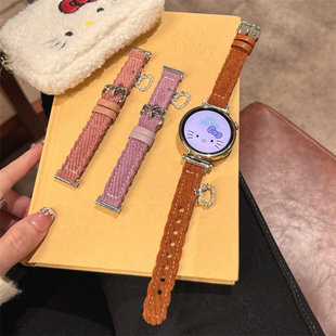 41mm小香风watch5 GT5表带GT3 GS4女款 2pro闪钻KT猫挂坠腕带 3秋冬可爱灯芯绒GT2荣耀GS3 适用华为手表GT6