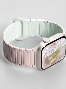 适用iwatchs9装甲磁吸applewatchs9表链苹果S10硅胶S8夏Ultra新款SE男女S7创意iphonewatch高级婧*仪同款表带