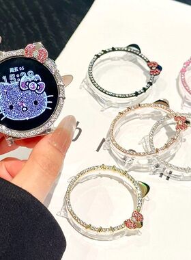 适用华为GT6保护壳KT猫镶钻镂空gt4女款保护套智能运动GT5 PRO/42mm表壳41mm防摔耐磨镶钻GT5手表可爱保护壳