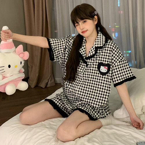 法国gentle motto仿棉睡衣女夏季短袖短裤薄款甜美可爱少女家居服