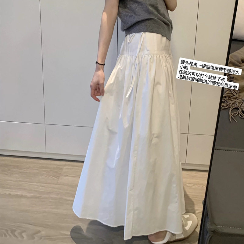 英国George Melis藏肉主义 白色半身裙女夏设计感高腰抽绳中长款