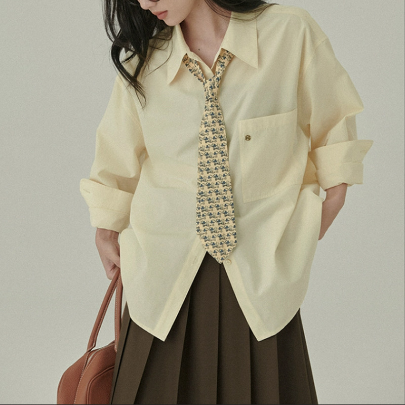 英国george melis春秋复古休闲宽松衬衣内搭黄色衬衫上衣女