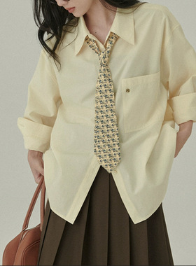 英国george melis春秋复古休闲宽松衬衣内搭黄色衬衫上衣女