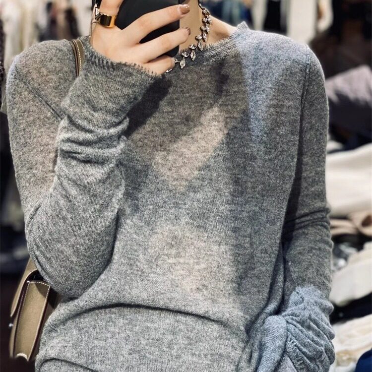 日系cherrykoko欧货超细羊毛微透超薄打底毛衣女宽松显瘦色长袖