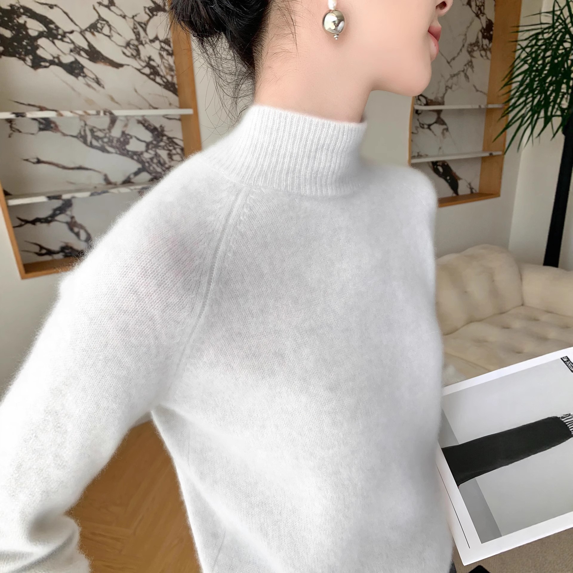 日系cherrykoko山羊绒打底衫秋冬新款女时尚套头长袖百搭色半高领