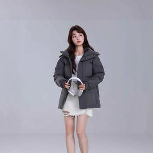 CV亮世秋羽绒服女短款连帽2025冬新款95白鸭绒情侣户外男面包外套