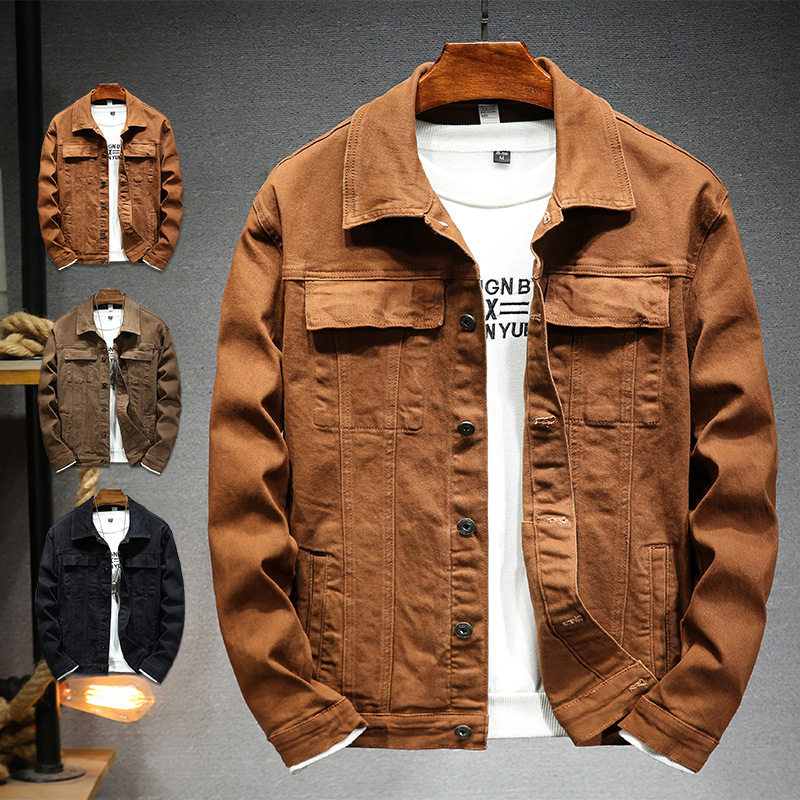 Men's slim fit denim jacket男士弹力纯色帅气韩版修身牛仔外套