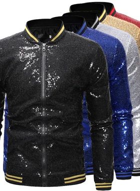 Men's sequin performance jacket立领亮片演出服宽松夹克外套男
