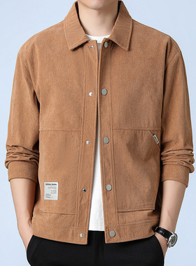Men's turtleneck corduroy jacket男士休闲条纹夹克翻领纯色外套