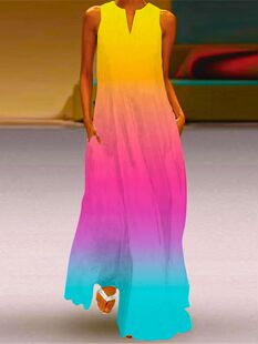 长款 printed dress宽松印花无袖 A字连衣裙女 sleeveless Women