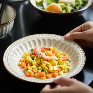 简约饭碗汤碗菜盘复古碗盘子组合微波炉碗碟套装 家用陶瓷餐具欧式