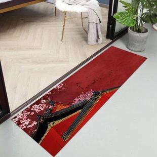 厨房地垫国潮长条防滑吸水家用红色门垫卧室床边地毯可机洗 新中式